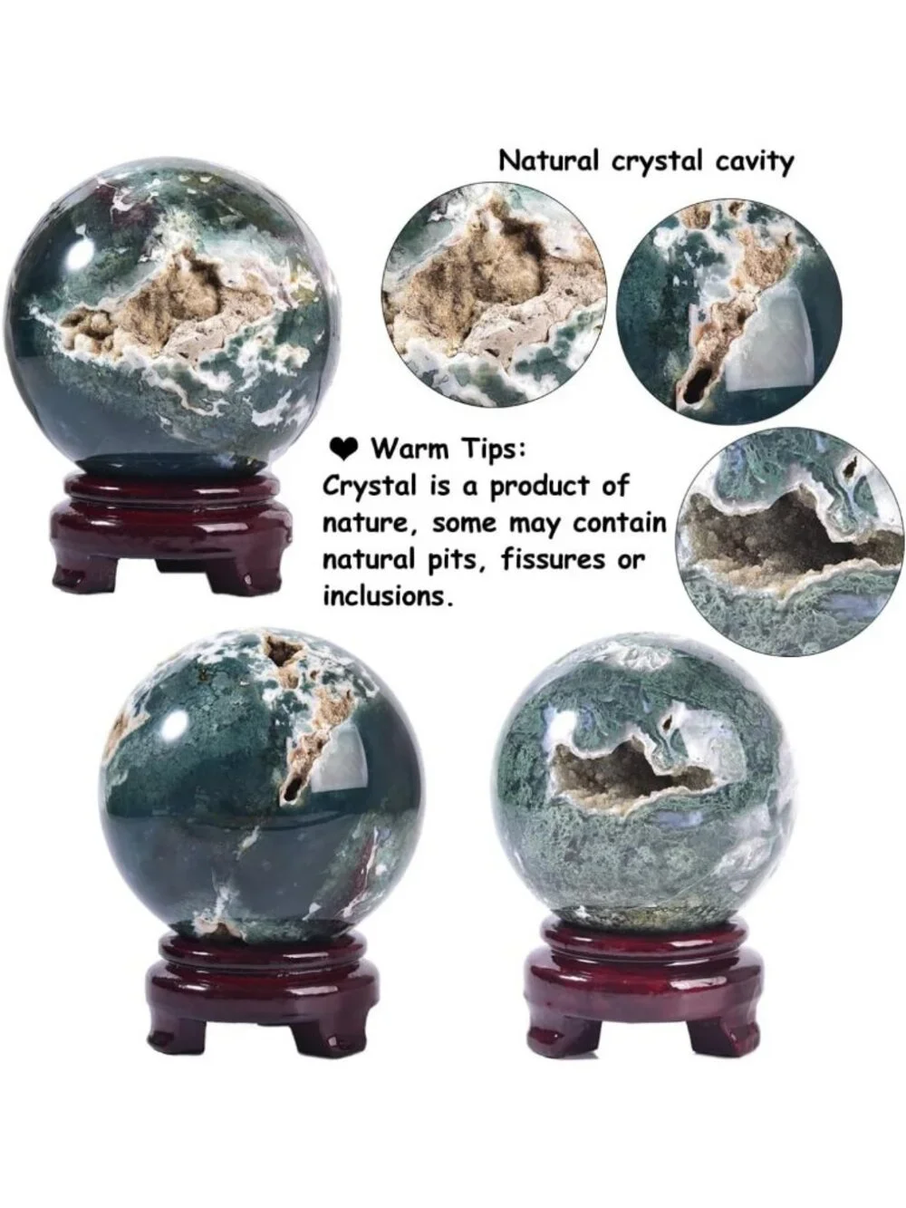 Large Moss Agate Crystal Sphere for Healing & Meditation - Home Decor Ball